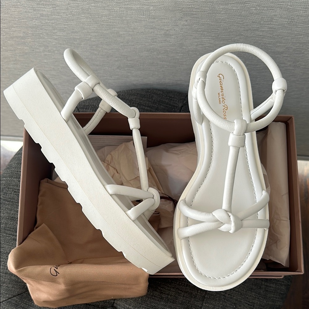 Gianvito Rossi White Platform Sandals with Ankle Strap
